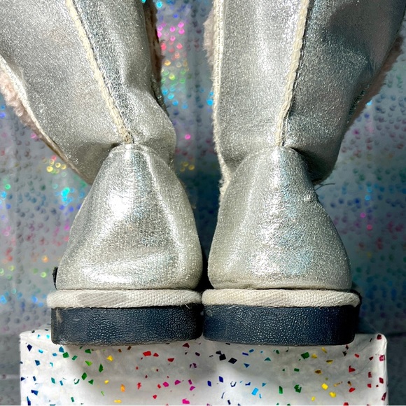 Girls MUK LUKS Zoo Babies Faux Fur Bunny Rabbit Boots Silver Sparkle Size 3 - Picture 4 of 9